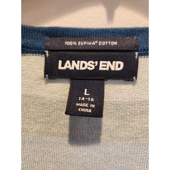 Lands End Womens Button Down Cardigan 100% Supima Cotton Sz L Blue/grey Stripe - Picture 5 of 9